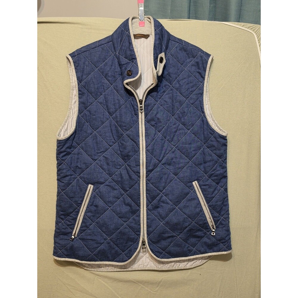 Waterville Made in Italy Quilted Vest Men's XL 54 Blue Linen Cotton Gilet